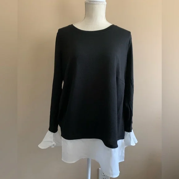 Black and White Long Sleeve Layered Look Top Shirt - Picture 10 of 10